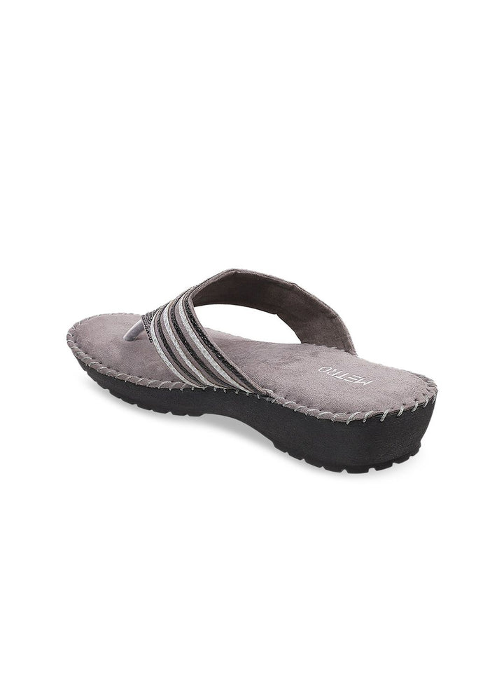 Metro Women Grey Embellished Comfort Sandals