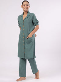 SANSKRUTIHOMES Women Lapel Collar Night suit