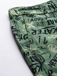 The Indian Garage Co Men Olive Green Printed Slim Fit Denim Shorts