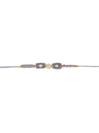 Voylla Unisex Silver Beaded and Pearls Rakhi with Roli Chaawal Pack