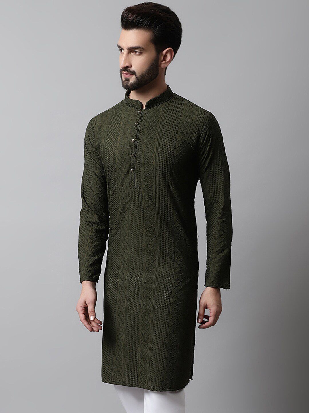 Jompers Men Ethnic Motifs Thread Work Cotton Kurta