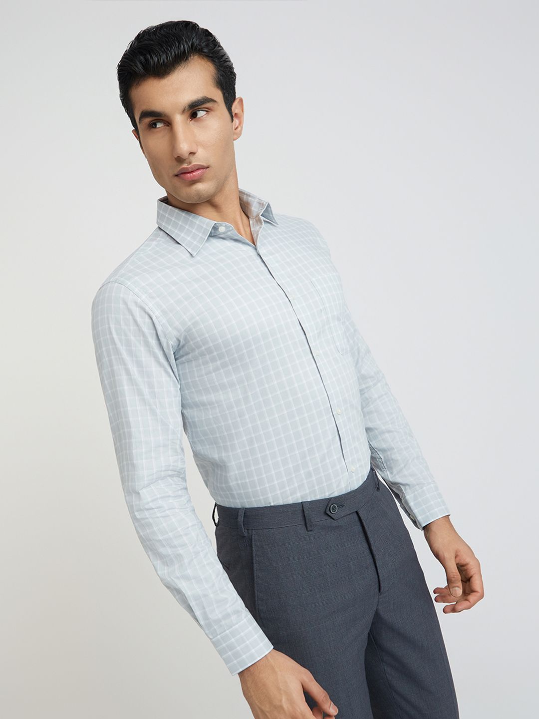 Raymond Pure Cotton Slim Fit Checked Formal Shirt