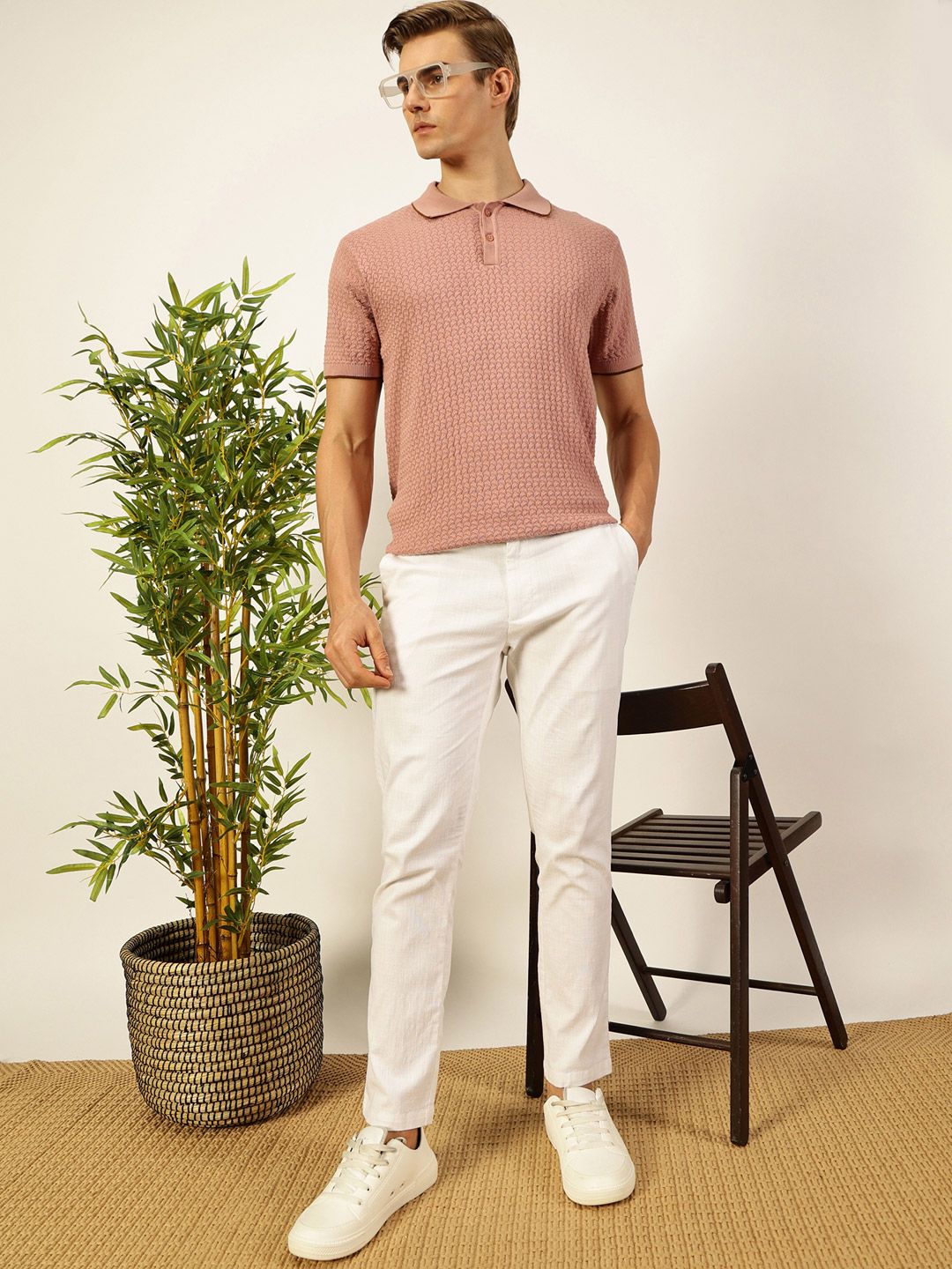 Thomas Scott Men Self Design Regular Fit Knitted Polo T-shirt