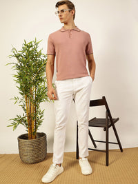 Thomas Scott Men Self Design Regular Fit Knitted Polo T-shirt