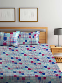 BOMBAY DYEING Marigold Blue Geometric Cotton 104 TC Queen Bedsheet & 2 Pillow Covers