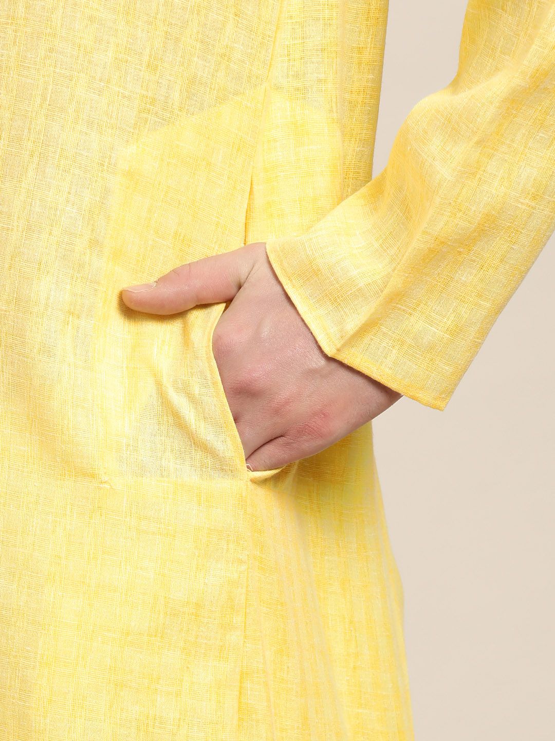 SOJANYA Lelaki Yellow Checked Straight Kurta