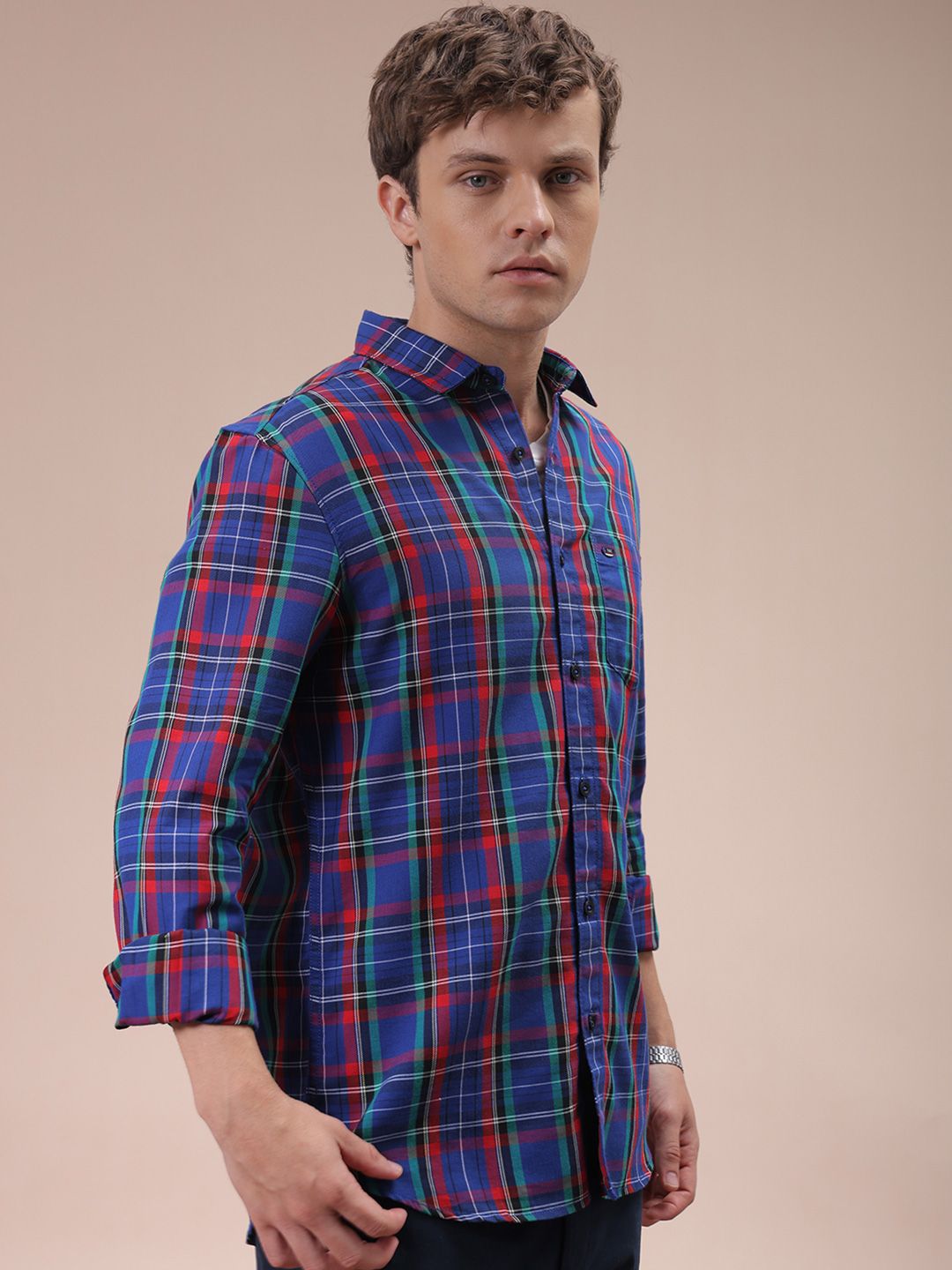 The Indian Garage Co Men Slim Fit Checked Casual Cotton Shirt