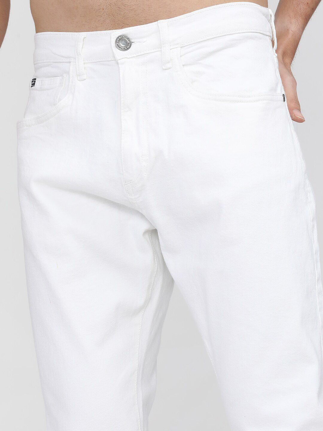 HIGHLANDER Men White Bootcut Low Distress Stretchable Jeans