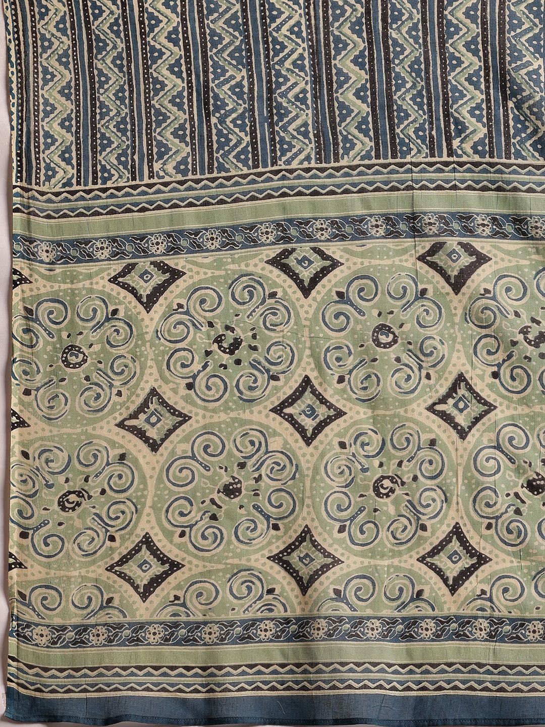 Libas Blue & Beige Ethnic Printed Sweetheart Neck Cotton Kurta with Trousers & Dupatta