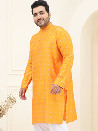 SOJANYA PLUS Lelaki Orange & Silver Jacquard Woven Design Kurta