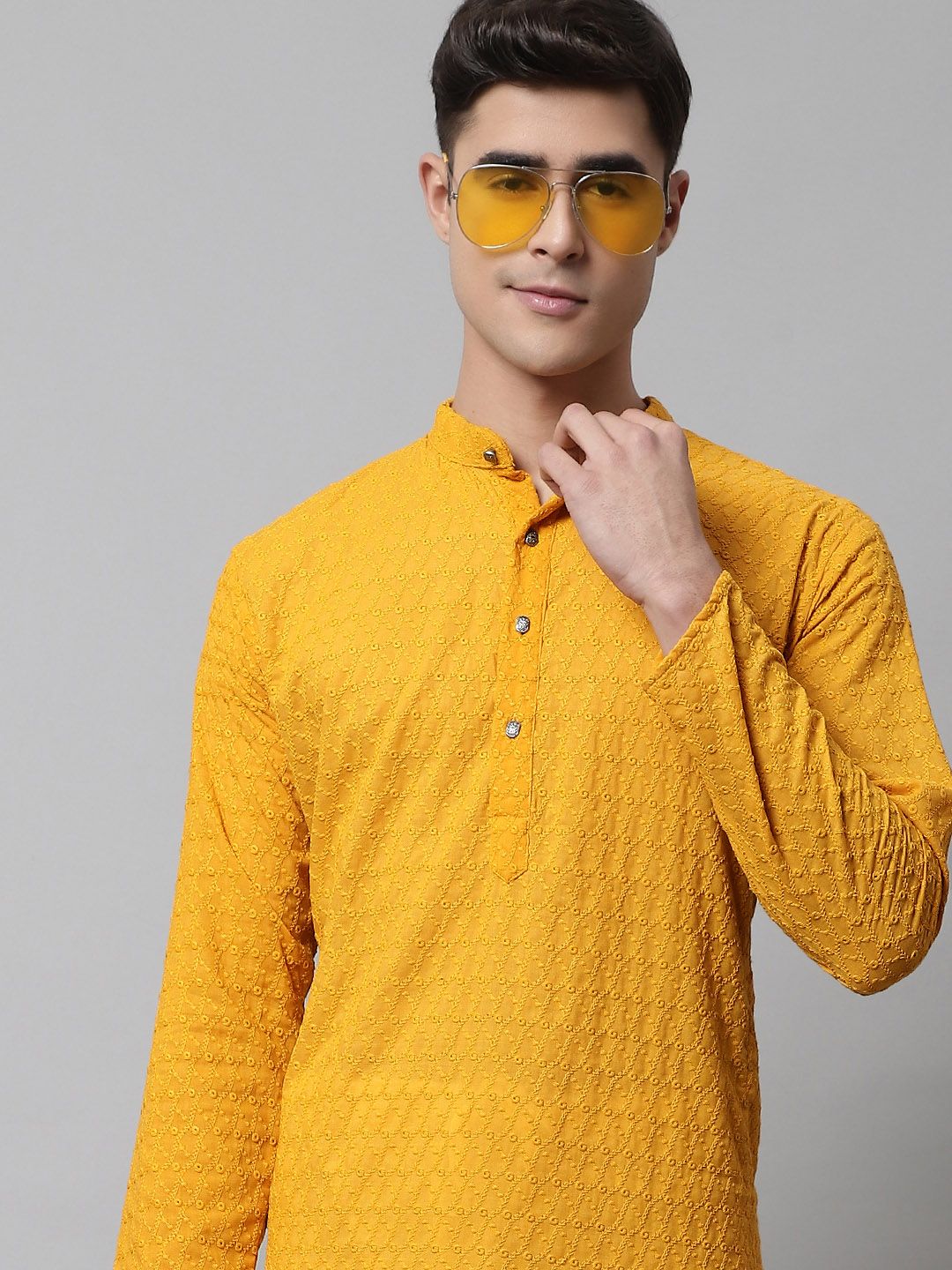 Jompers Men Mustard Yellow Regular Pure Cotton Kurta with Pyjamas