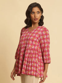 W Floral Printed V-Neck Pure Cotton Top