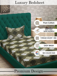 Myntra Elegant Homes Olive Cotton 400 TC Single Bedsheet with 1 Pillow Cover 225X150 cm