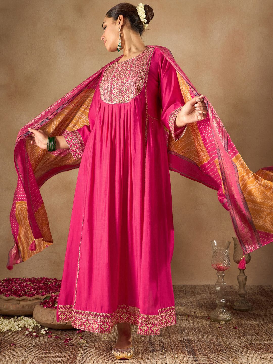 Indo Era Women Ethnic Motifs Embroidered Empire Kurta with Trousers & Dupatta
