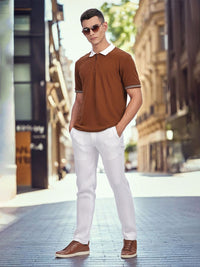 ADRO Men Solid Polo Collar Cotton T-shirt