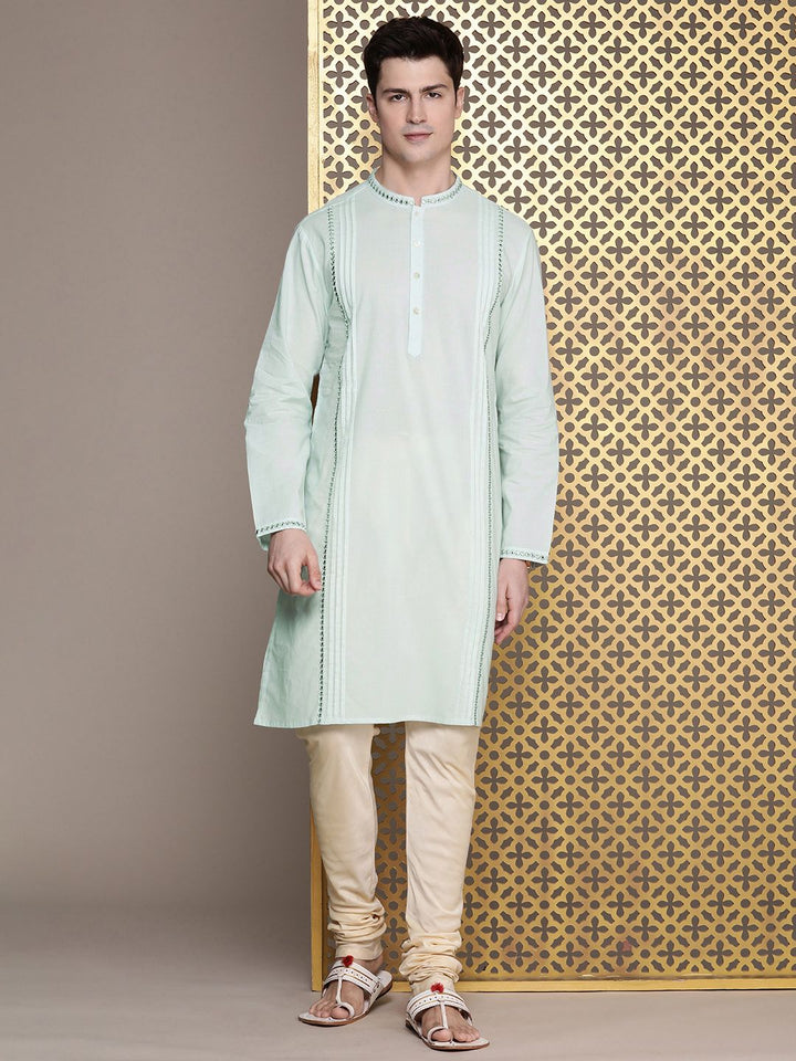 House of Pataudi Mirror Embroidery Jashn Kurta with Pintucks