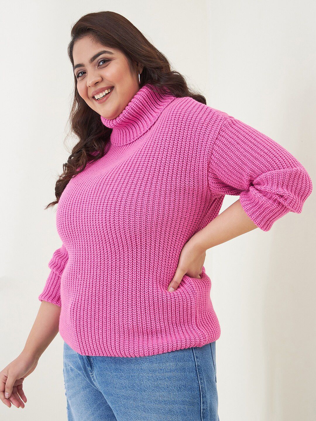 CURVY STREET Women Plus Size Ribbed Acrylic Pullover