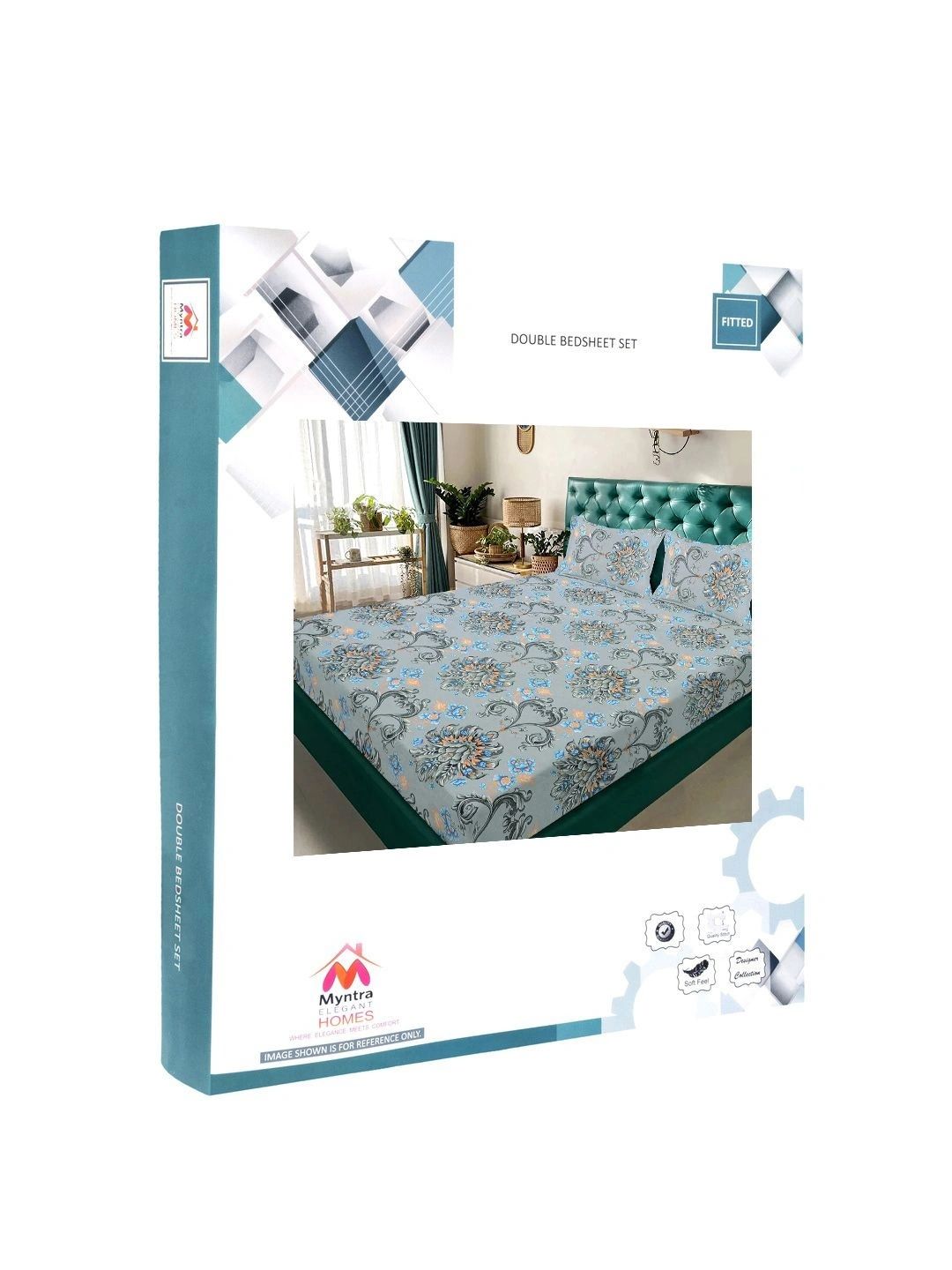 Myntra Elegant Homes Grey Floral 300 TC King Bedsheet with 2 Pillow Covers