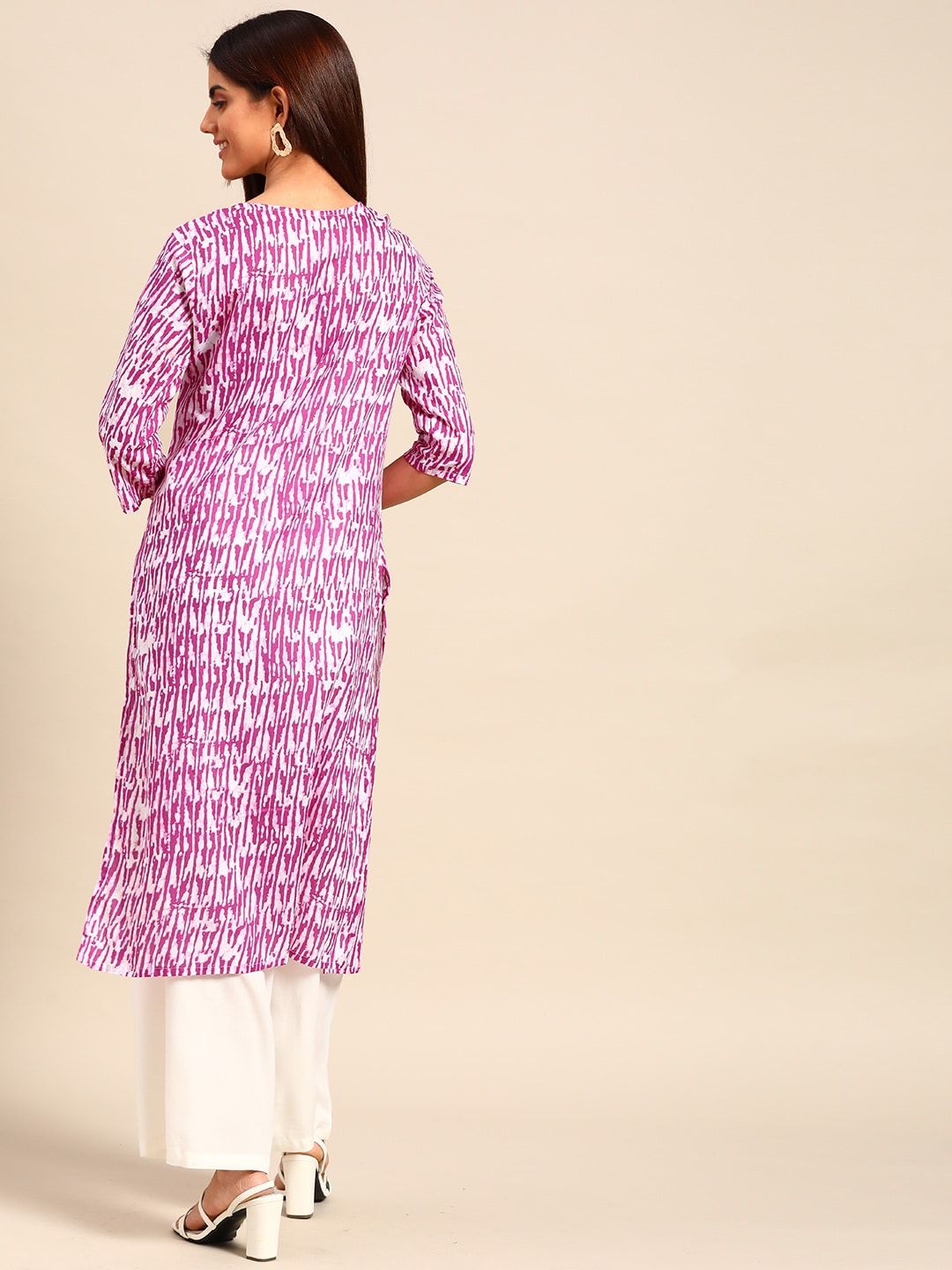 Anouk Women Purple & White Ethnic Motifs Printed Cotton Kurta