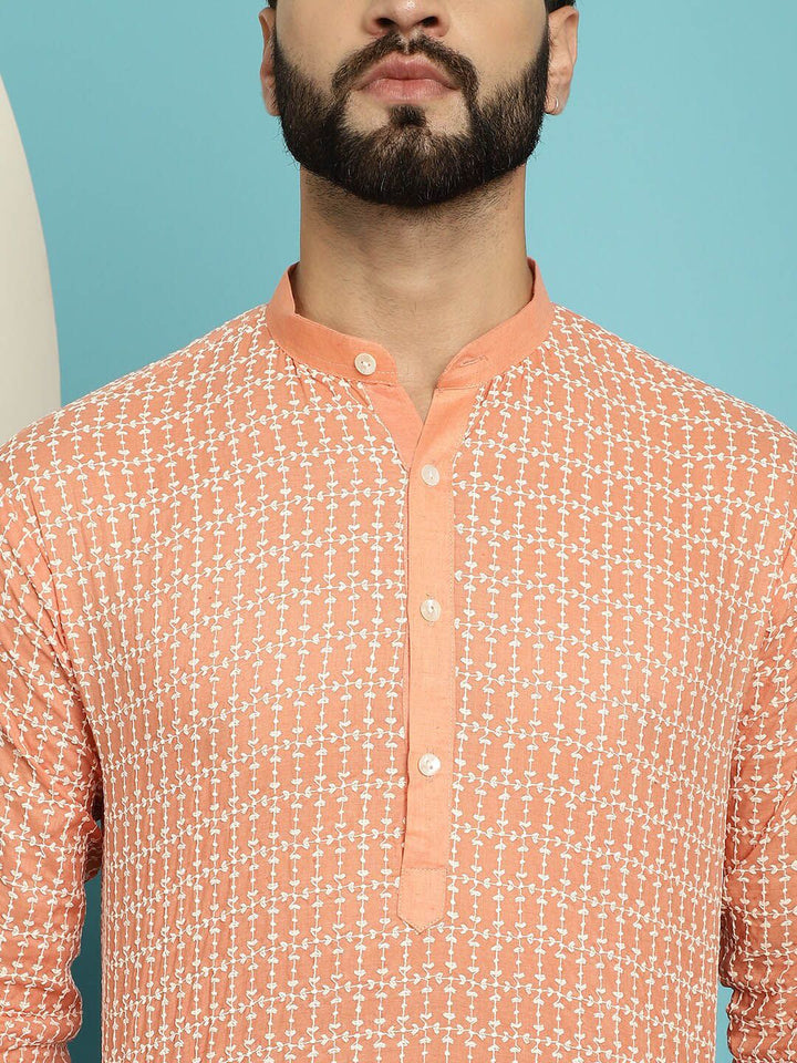 SOJANYA Mandarin Collar Embroidered Pure Cotton Kurta