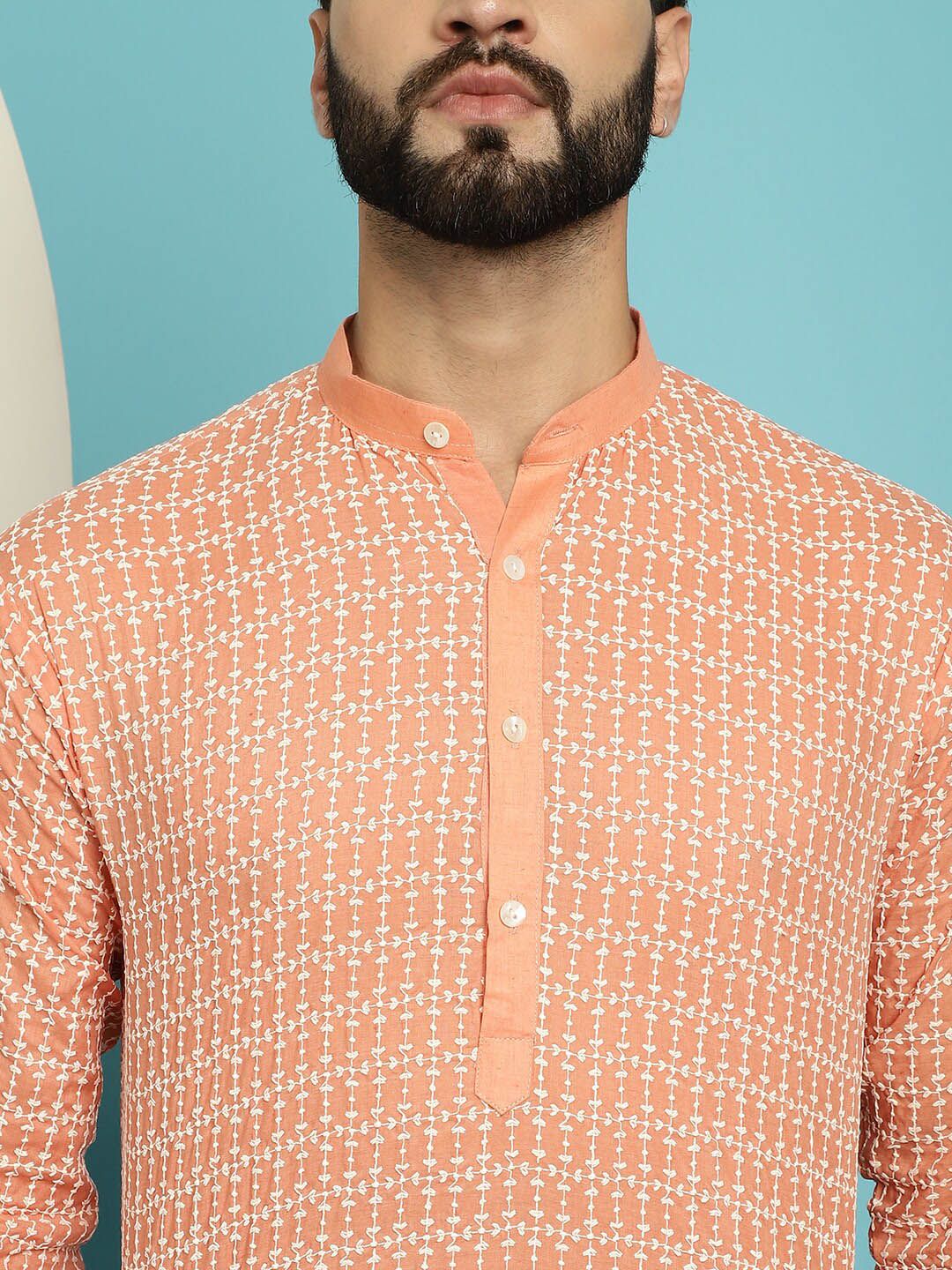 SOJANYA Kolar Mandarin Sulam Kurta Kapas Tulen