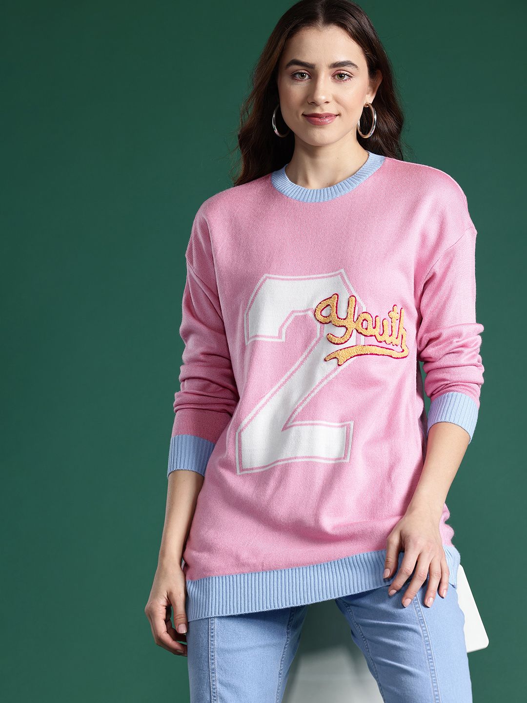 DressBerry Women Typography Longline Acrylic Pullover