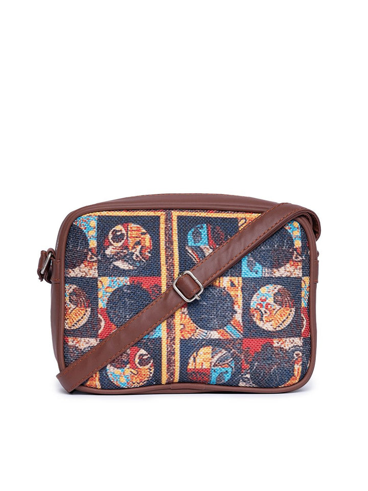 ZOUK Black & Orange African Art Woven Design Handcrafted Vegan Leather Sustainable Sling Bag