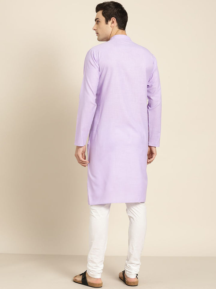 SOJANYA Men Lavender Solid Straight Kurta