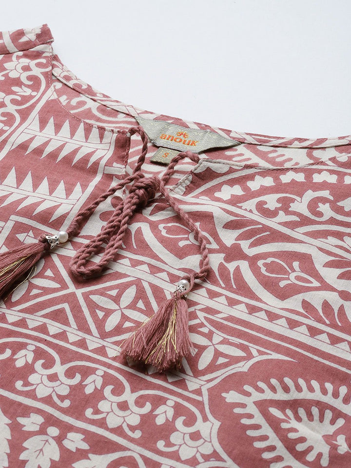 Anouk Floral Print Pure Cotton Kurta with Trousers & With Dupatta