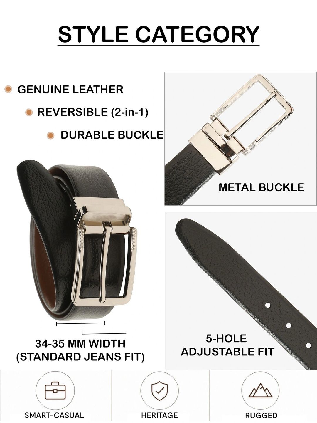 Teakwood Leathers Men Textured Leather Reversible Belt