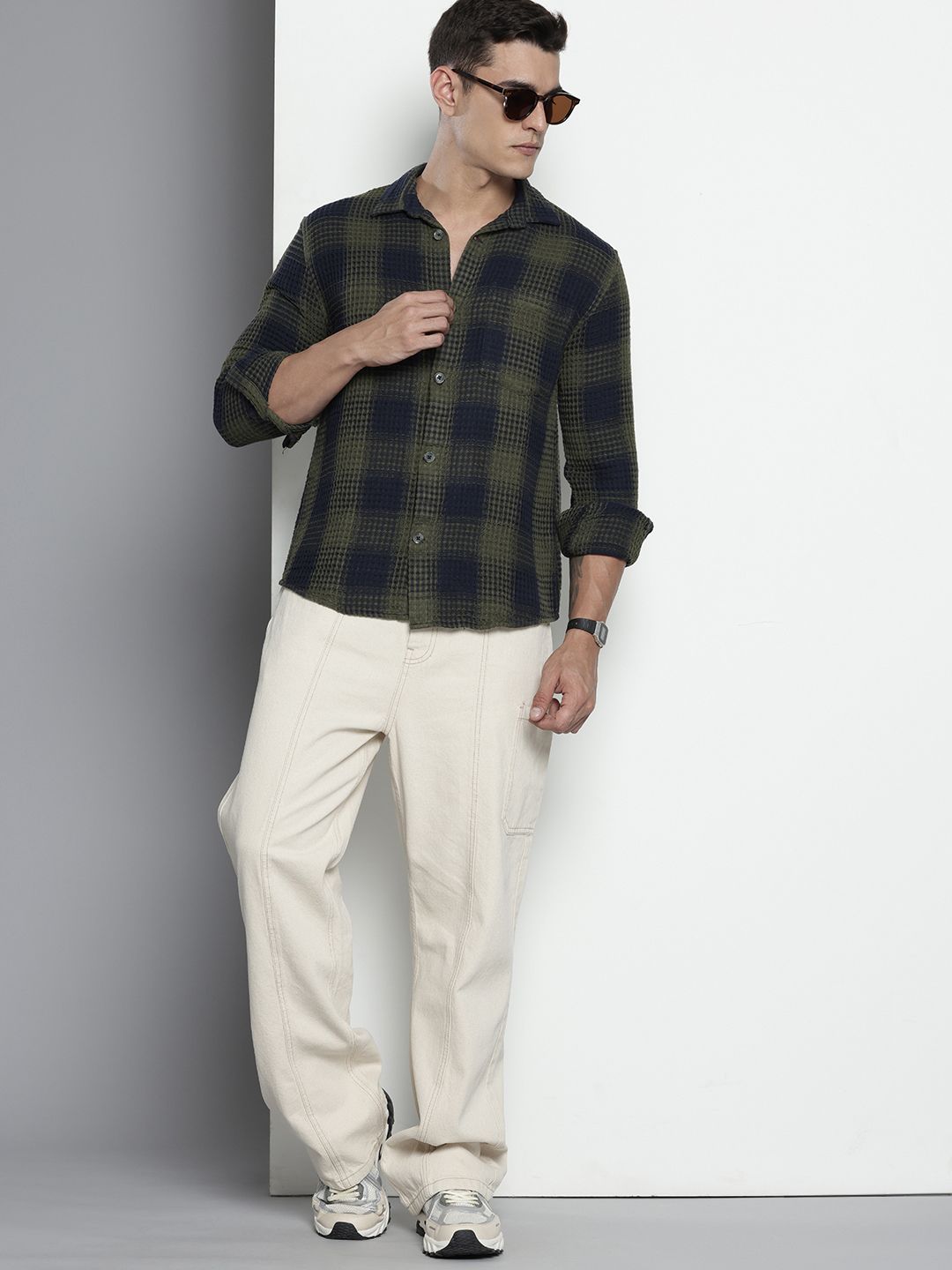 The Indian Garage Co. Relaxed Fit  Opaque Checked Textured Casual Shirt