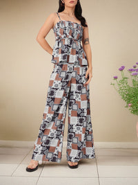 DressBerry Boho Bliss Printed A-Line Smocked Top With Wide Leg Trousers