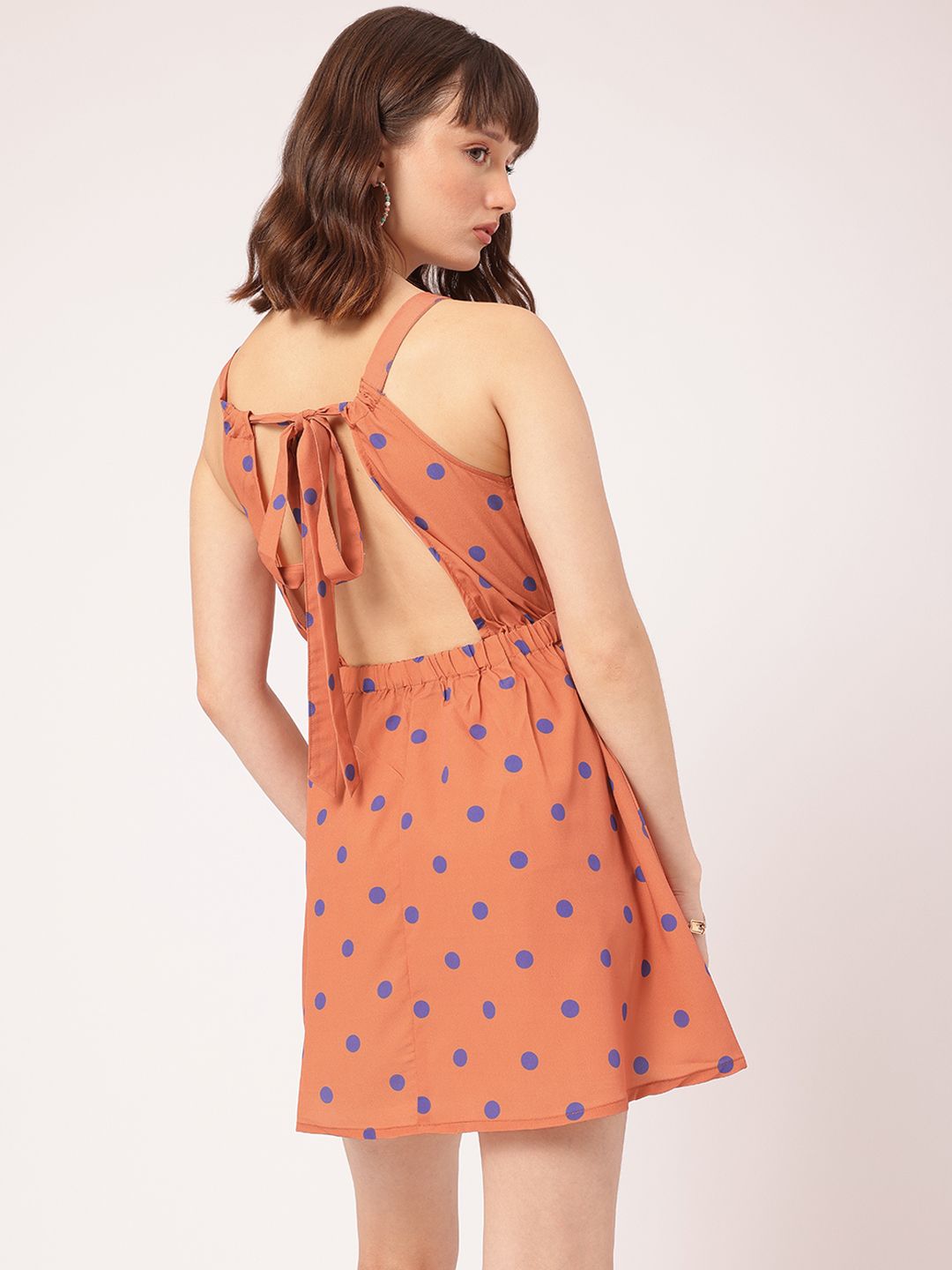 DressBerry Parisian Chic Polka Dots Tie-Up Back A-Line Mini Dress