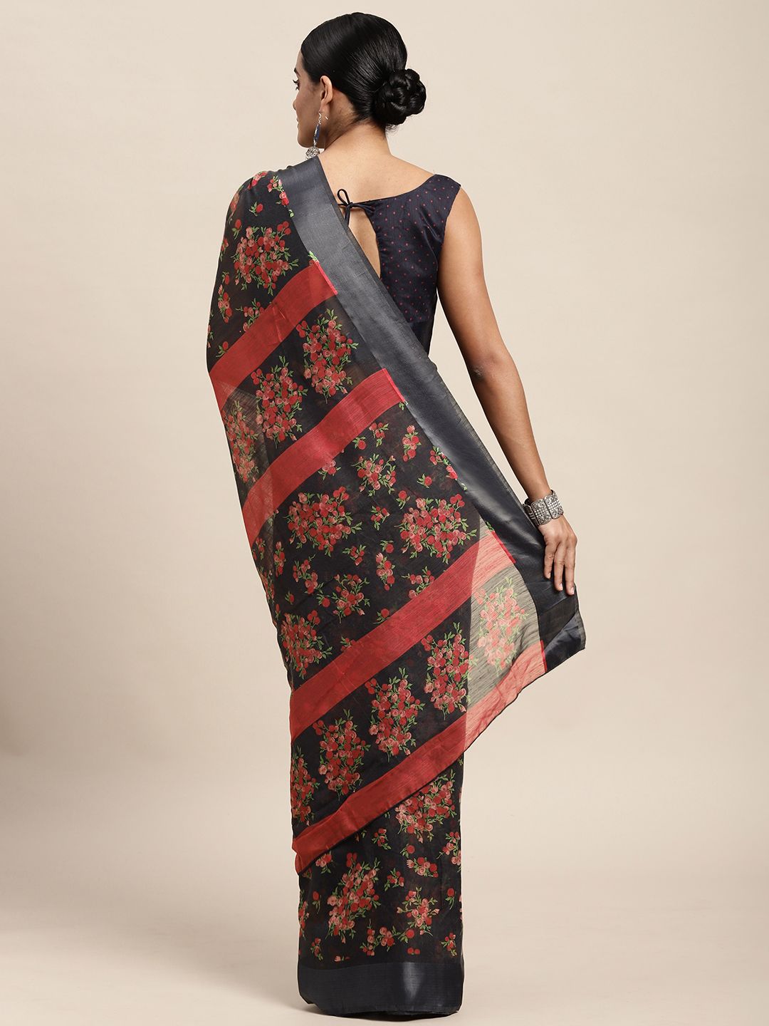 Saree mall Grey & Pink Floral Print Silk Cotton Saree