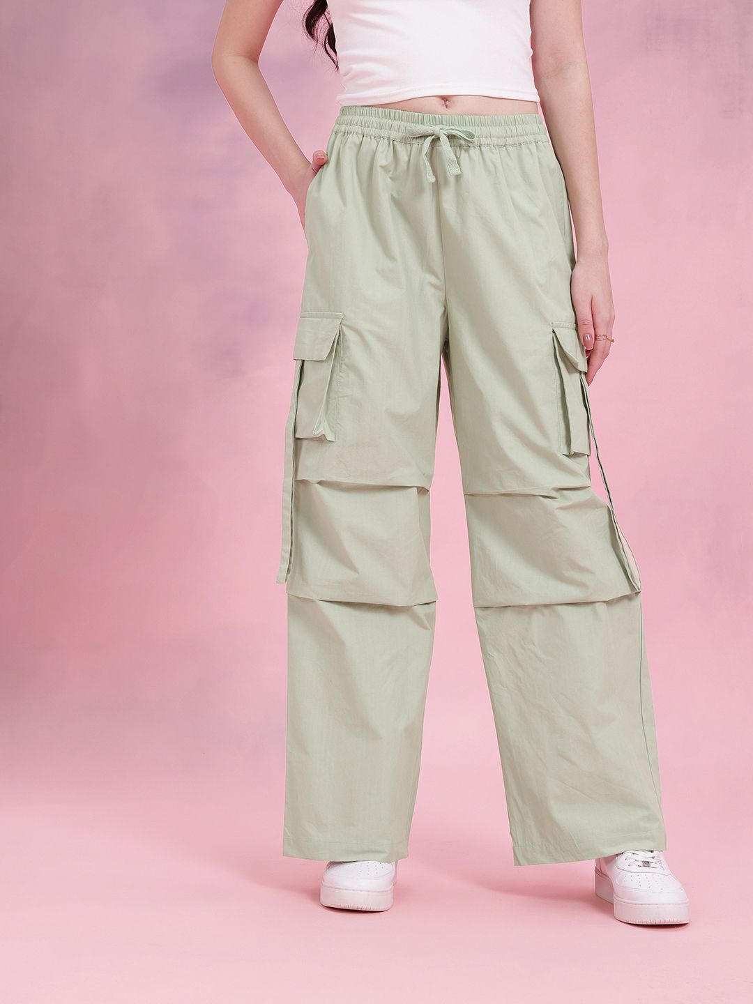 DressBerry Women Pleated Side Strap Flared Cargos