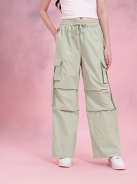 DressBerry Women Pleated Side Strap Flared Cargos