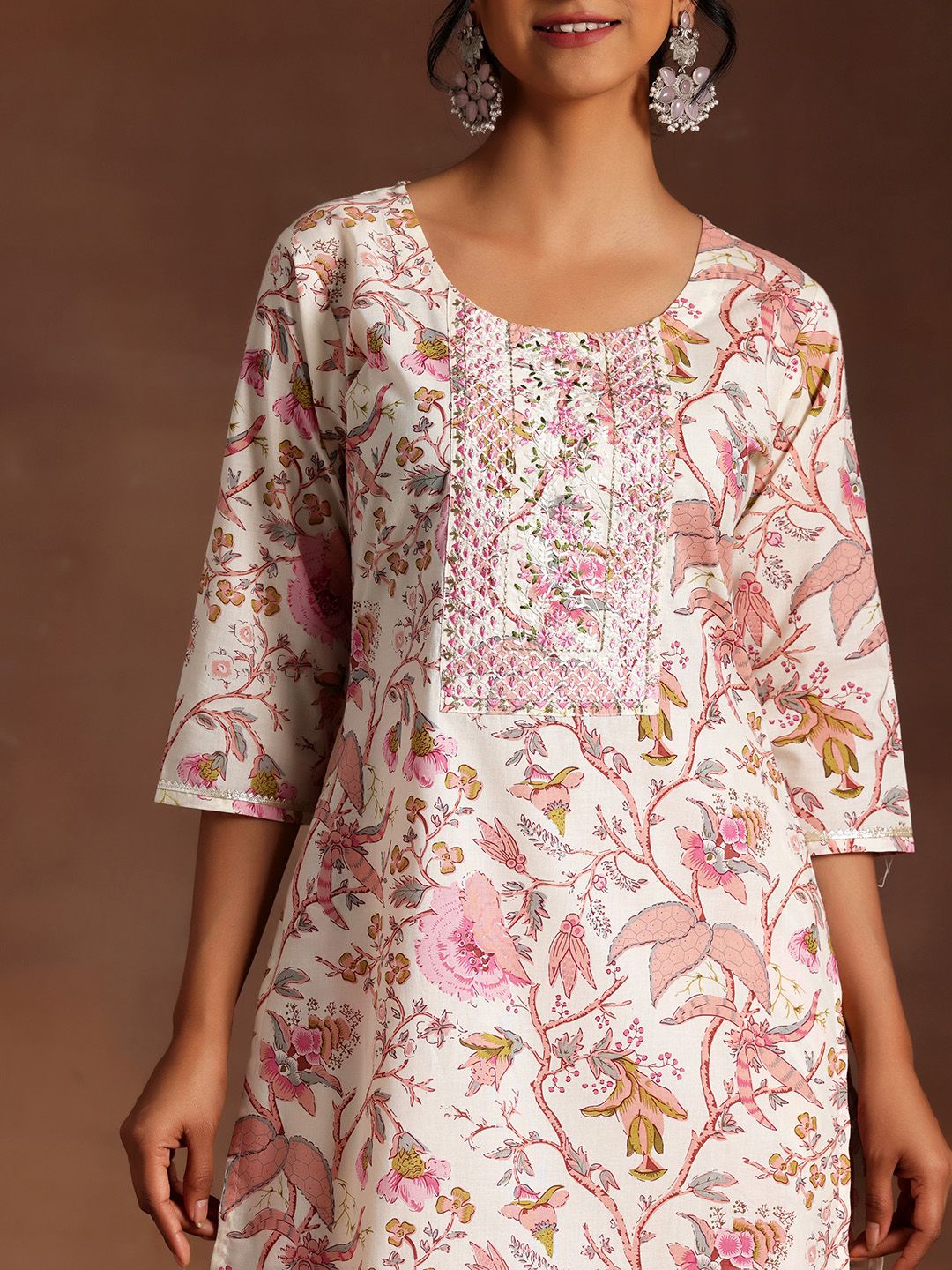 Libas Floral Printed Sequinned Pure Cotton Kurta with Salwar & Dupatta