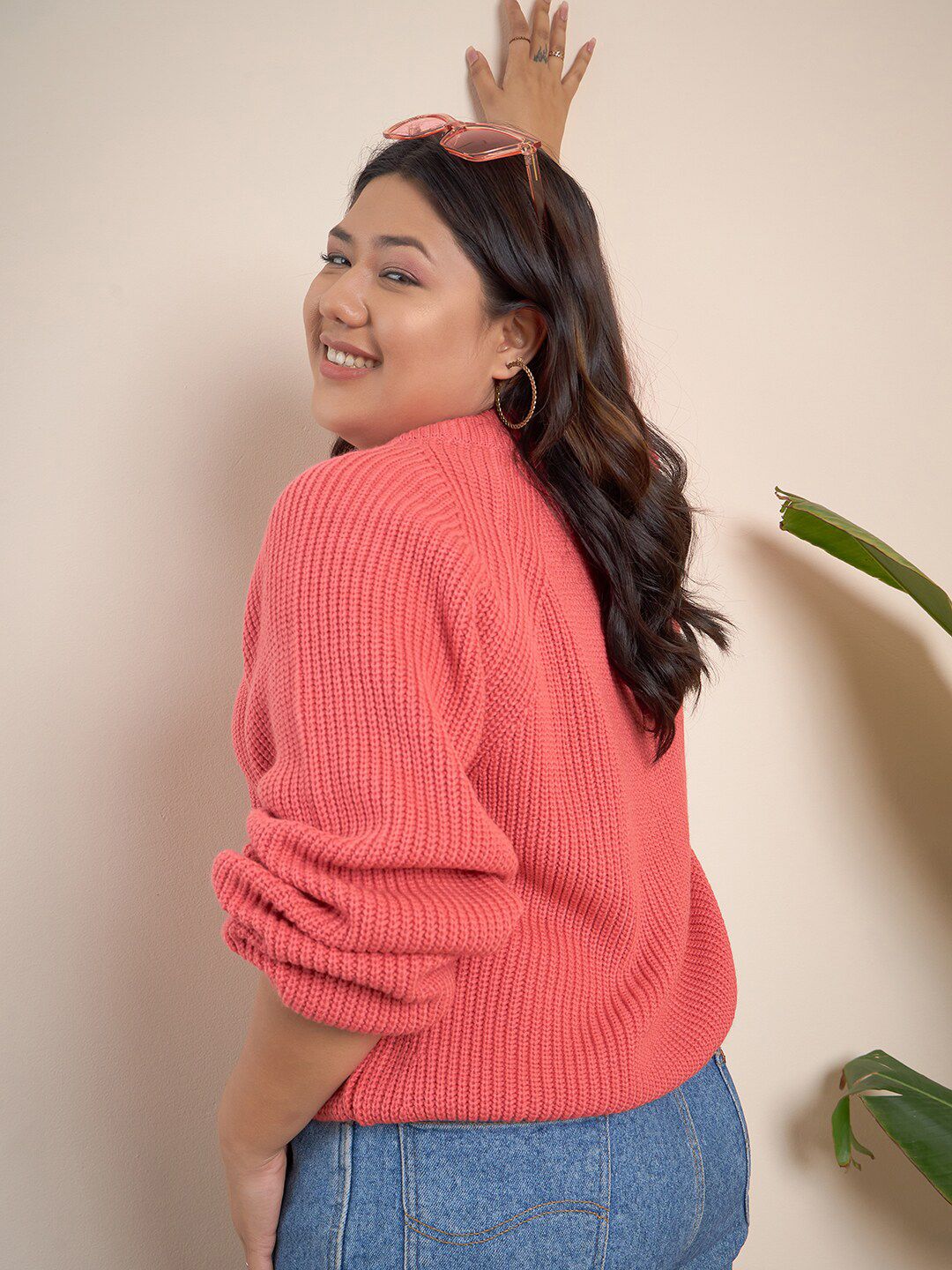 CURVY STREET Plus Size Round Neck Acrylic Pullover