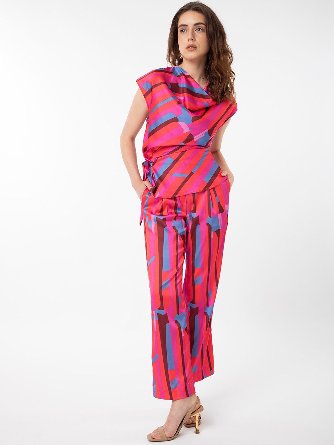 RAREISM Printed Satin Pleated Trousers