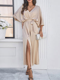 all about you Champagne Flared Sleeve V-Neck Maxi Dress