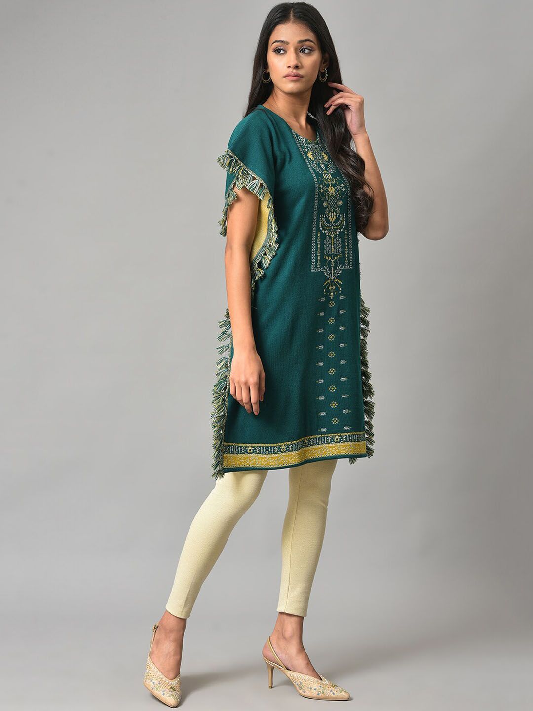 W Ethnic Motifs Printed Flared Sleeves Acrylic Kaftan Kurti