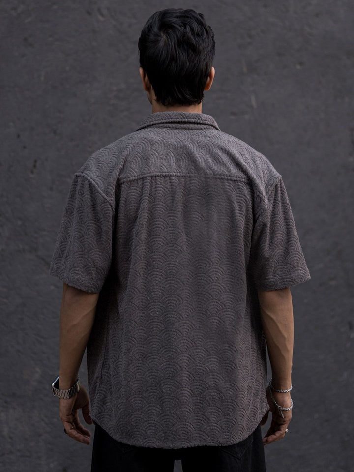 Powerlook Grey India Slim Oversized Fit Jacquard Self Design Casual Shirt