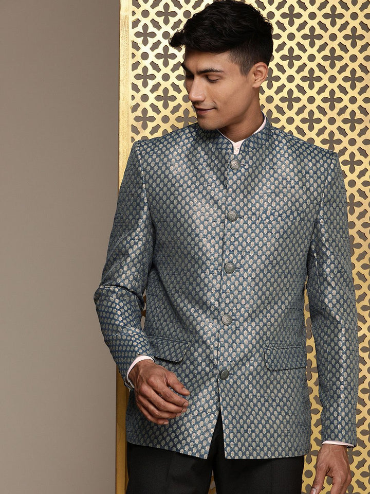 House of Pataudi Woven Design Ethnic Motifs Jashn Bandhgala Blazer