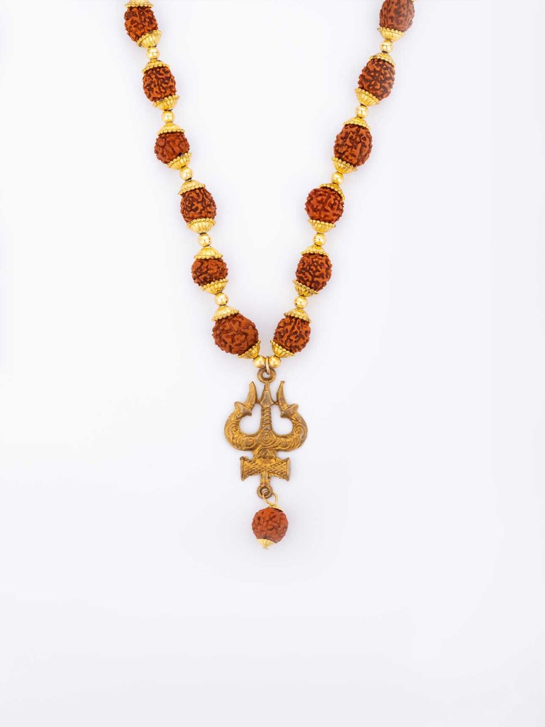PANASH Men Gold-Plated Rudraksh Beaded Trishul Pendant Link Statement Necklace