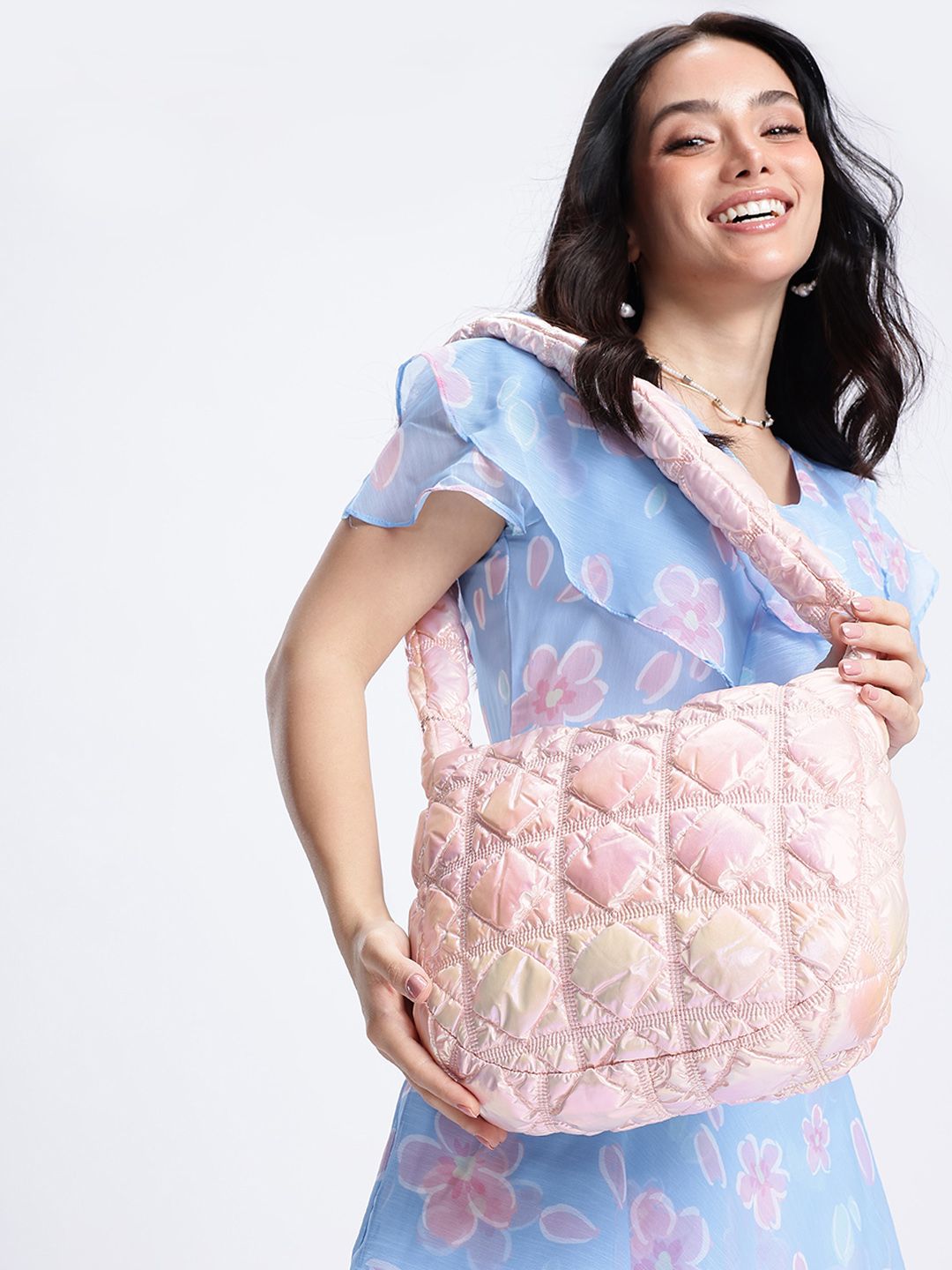 DressBerry Quilted Shoulder Bag with Iridescent Finish
