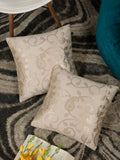 HOSTA HOMES Cream-Coloured & Gold-Toned Set of 2 Ethnic Motifs Velvet Square Cushion Covers