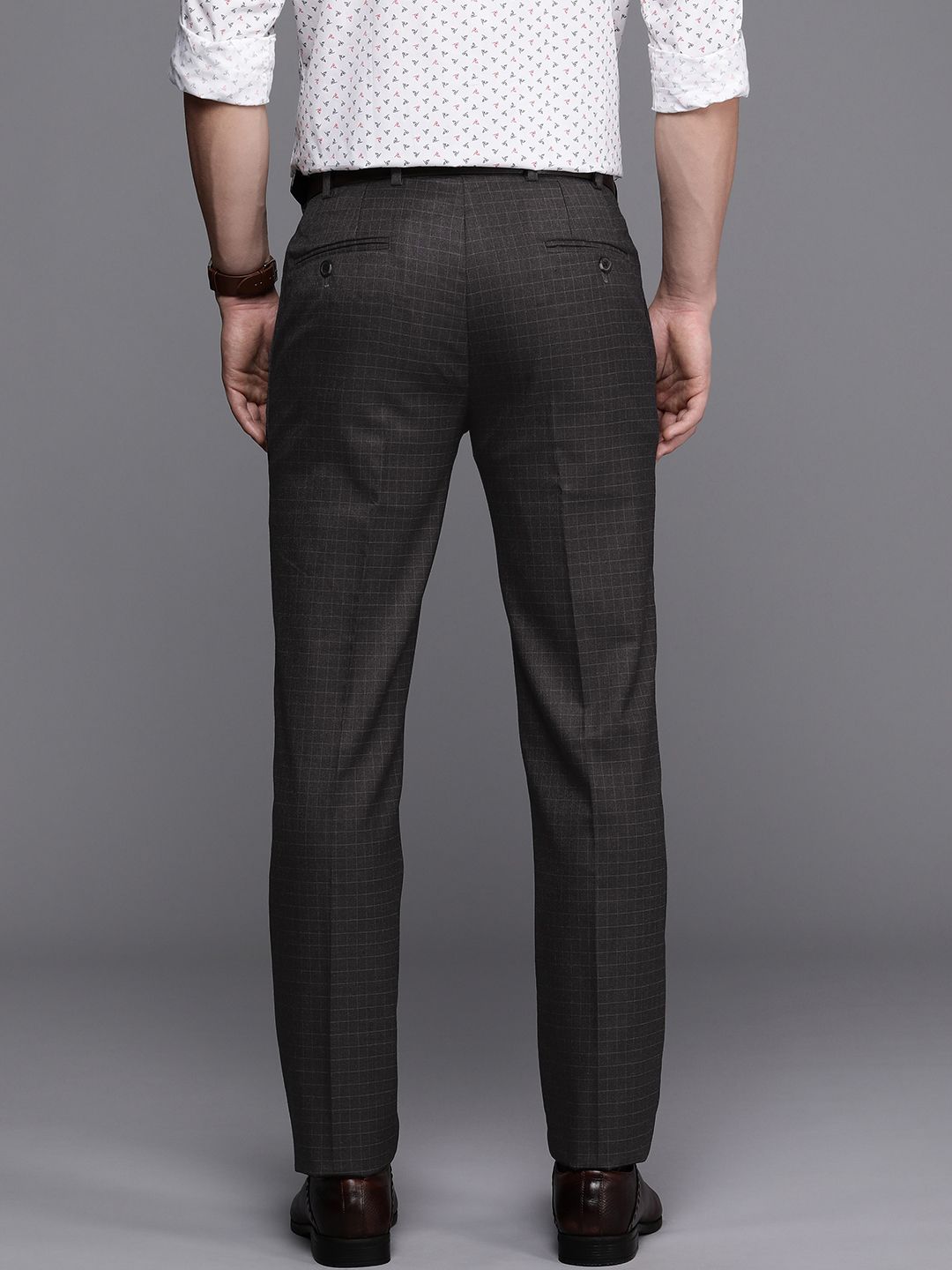 Raymond Men Mid-Rise Slim Fit Checked Formal Trousers