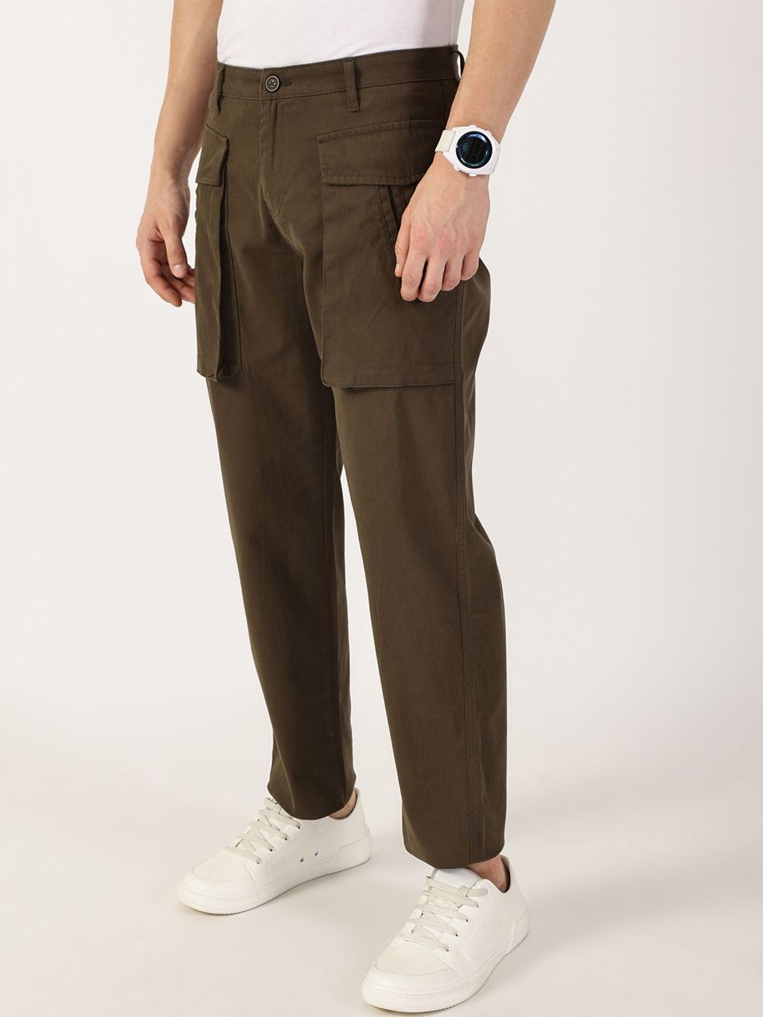 Thomas Scott Men Smart Regular Fit Cotton Mid-Rise Cargos Trousers