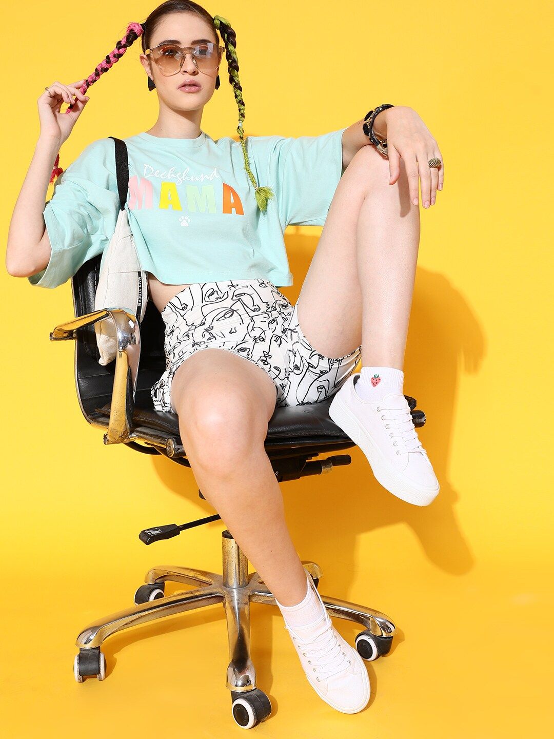 STREET 9 Women Sea Green Printed Pure Cotton Drop-Shoulder Sleeves Bio Finish Boxy T-shirt