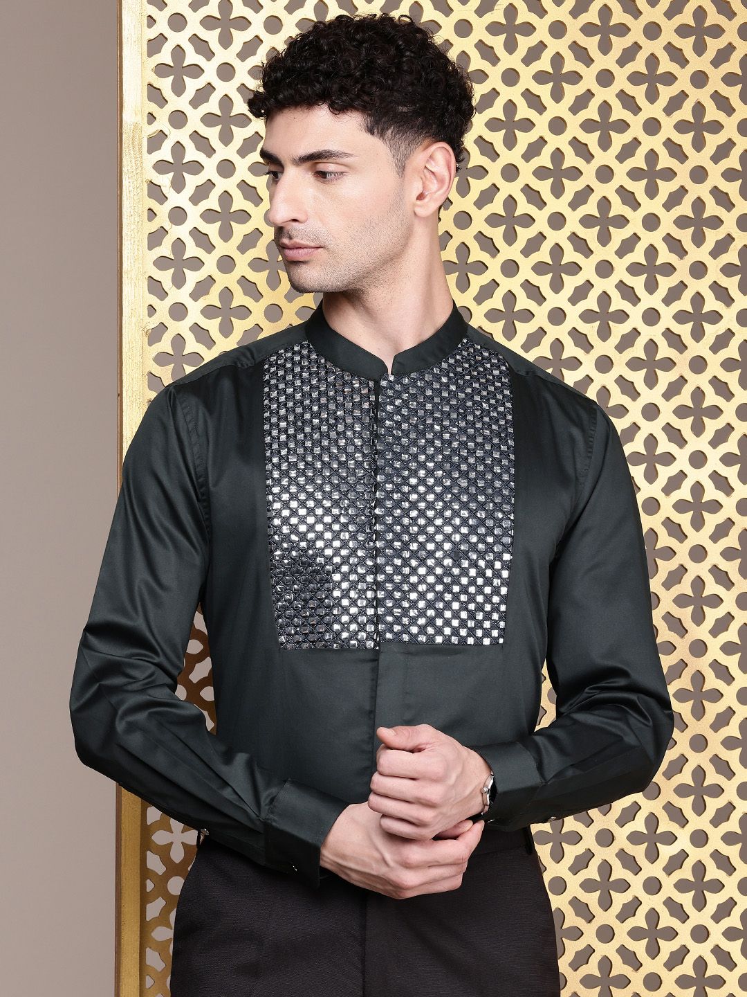 House of Pataudi Pure Cotton Embellished Party Shirt